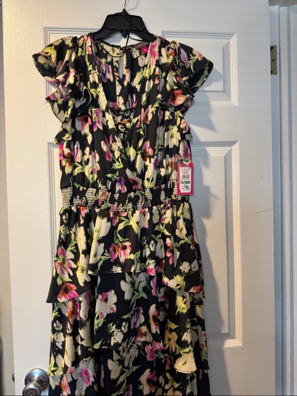Vince Camuto Black Floral Maxi Dress with Pink & Yellow Accents